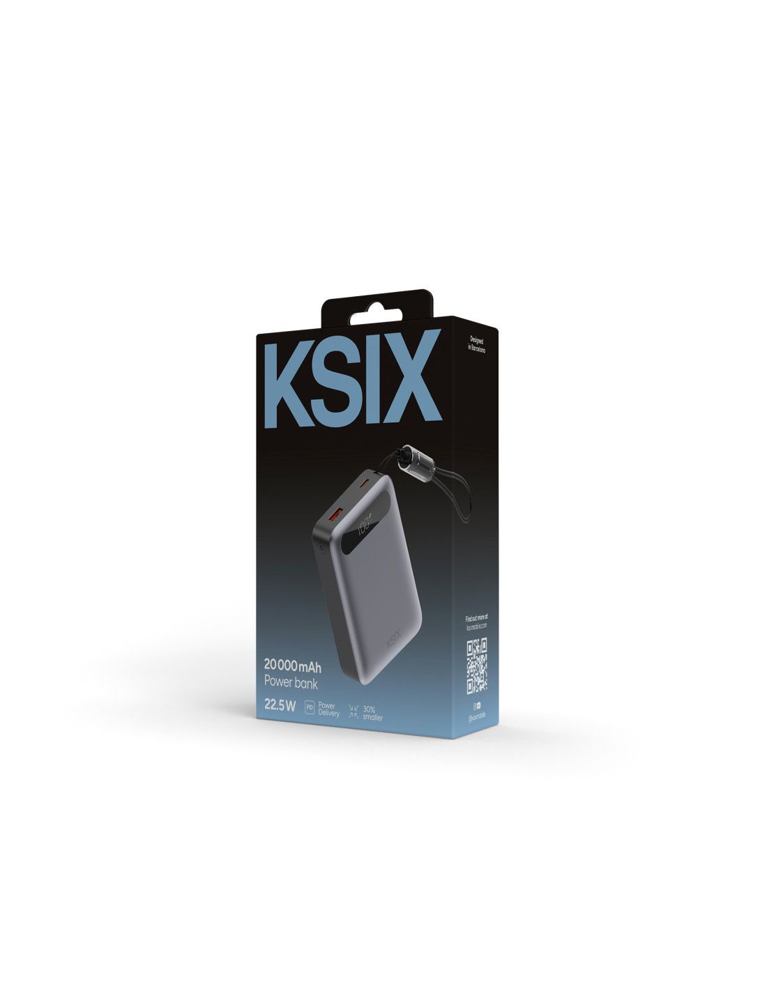 KSIX BPB20PD22G 20000mAh MINI POWERBANK 22.5W, LED DISPLAY+KABL USB-C NA USB-C