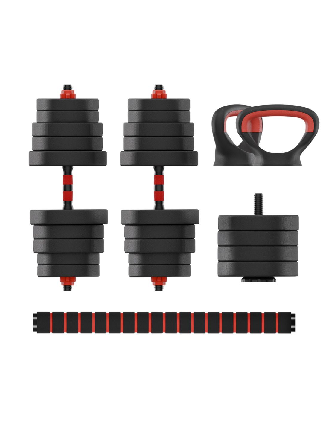 KSIX BMANC01N50 SET Tegova 50KG, DISKOVI, BUČICE, ŠIPKA, KETLBEL, CRNI
